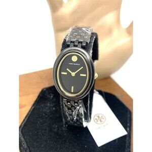 Tory Burch Women's Watch TBW6035 Oval Quartz Gold Black Dial Stainless Steel